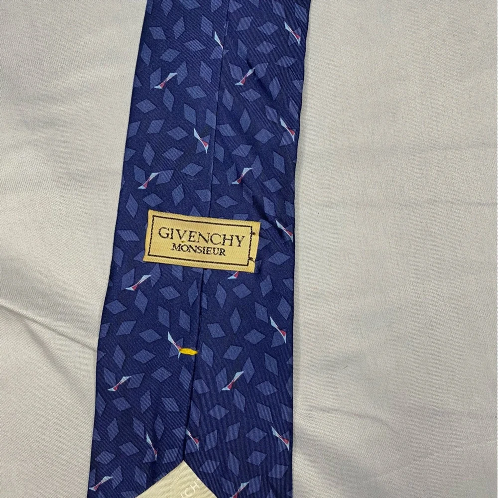 Vintage Gievenchy‎ Monsieur Neck Tie Silk Geometric Print Blue Italy